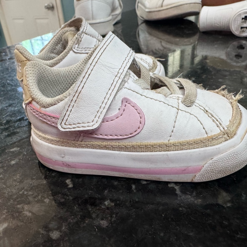 Nike White and Pink Velcro Sneakers